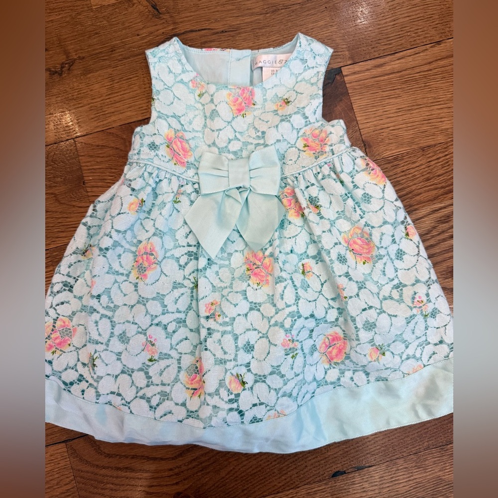Maggie & Zoe Baby Blue Easter Dress w/Lace, Bow & Crinoline. Size 3-6 M